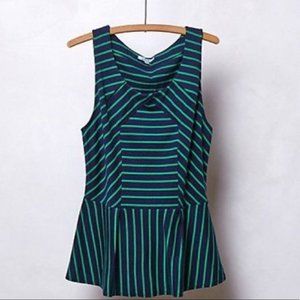 Anthro Leifnotes Striped Sleeveless Peplum Blouse Green Sz XS